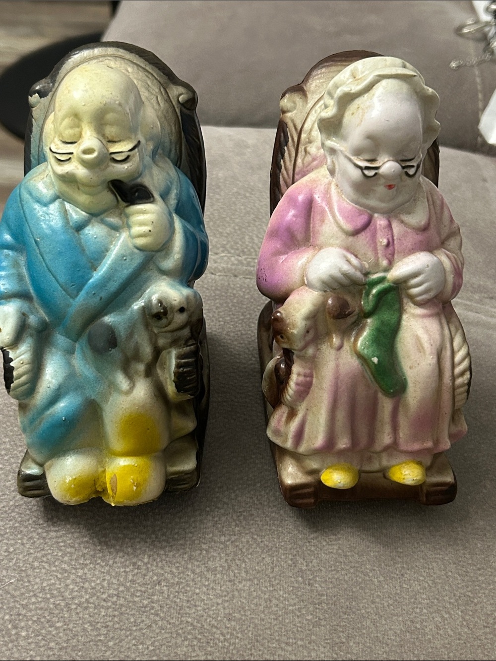BANK Old MAN  & woman in Rocking Chair